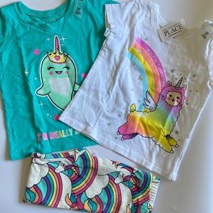 Toddler Girls' Unicorn Set 2 Tops And Bottom Size 2T